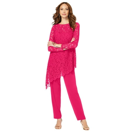 Roaman's Women's Plus Size Asymmetrical Lace Pant Set
