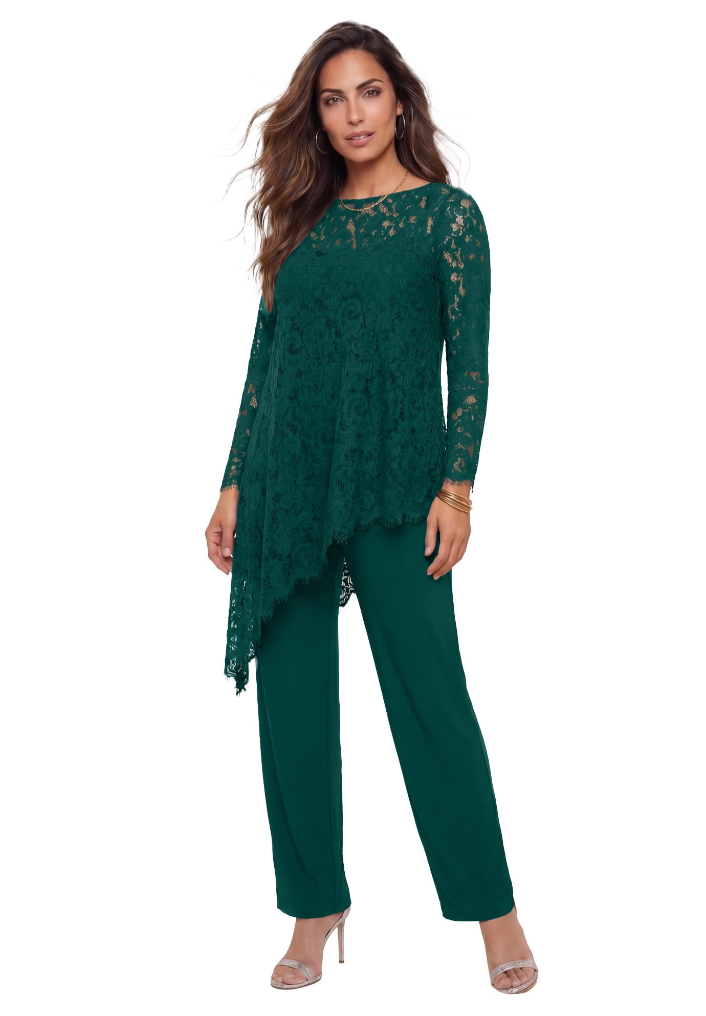 Lace Pynt Roaman's Women's Plus Size Plus-Size Asymmetrical Lace Pant Set –Long ...