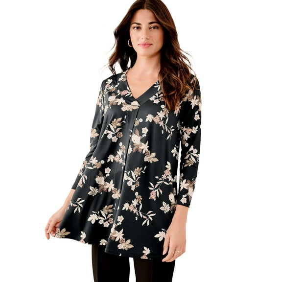 Roaman's Women's Plus Size Banded V-Neck Blouse