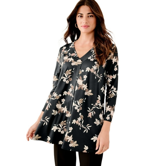 Roaman's Women's Plus Size Banded V-Neck Blouse