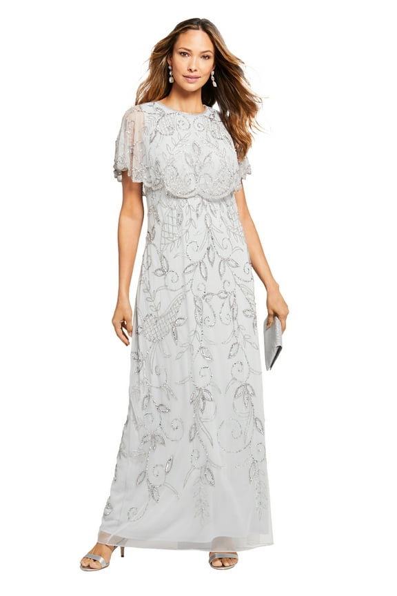 Women's Plus Size Beaded Capelet Maxi Gown – Glam Evening Dress
