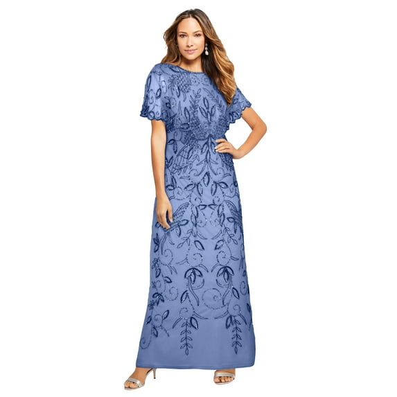Roaman's Women's Plus Size Beaded Capelet Maxi Gown – Glam Evening Dress