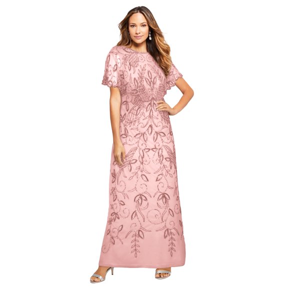 Roaman's Women's Plus Size Beaded Capelet Maxi Gown – Glam Evening Dress