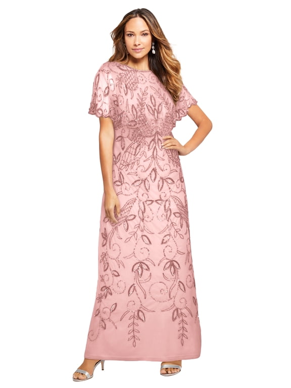 Women's Plus Size Beaded Capelet Maxi Gown – Glam Evening Dress