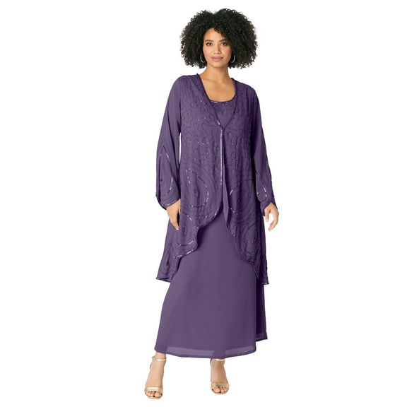 Roaman's Women's Plus Size Plus-Size 2 Piece Long Sleeve Beaded Georgette Gown Set With Detachable Jacket