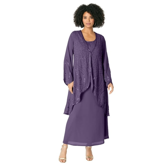 Roaman's Women's Plus Size Plus-Size 2 Piece Long Sleeve Beaded Georgette Gown Set With Detachable Jacket