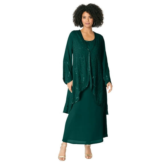 Roaman's Women's Plus Size Plus-Size 2 Piece Long Sleeve Beaded Georgette Gown Set With Detachable Jacket
