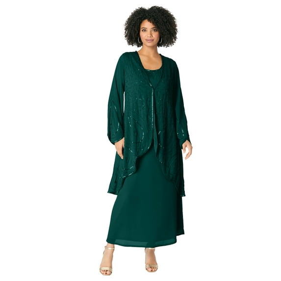 Roaman's Women's Plus Size Plus-Size 2 Piece Long Sleeve Beaded Georgette Gown Set With Detachable Jacket