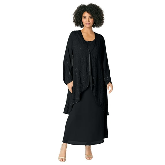 Roaman's Women's Plus Size Plus-Size 2 Piece Long Sleeve Beaded Georgette Gown Set With Detachable Jacket