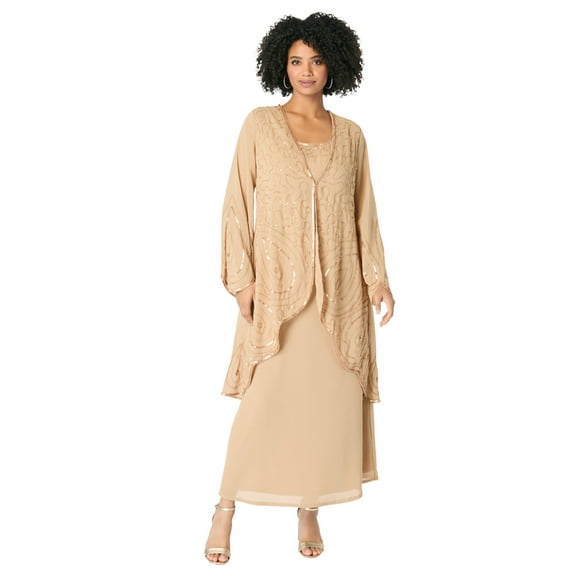 Roaman's Women's Plus Size Plus-Size 2 Piece Long Sleeve Beaded Georgette Gown Set With Detachable Jacket
