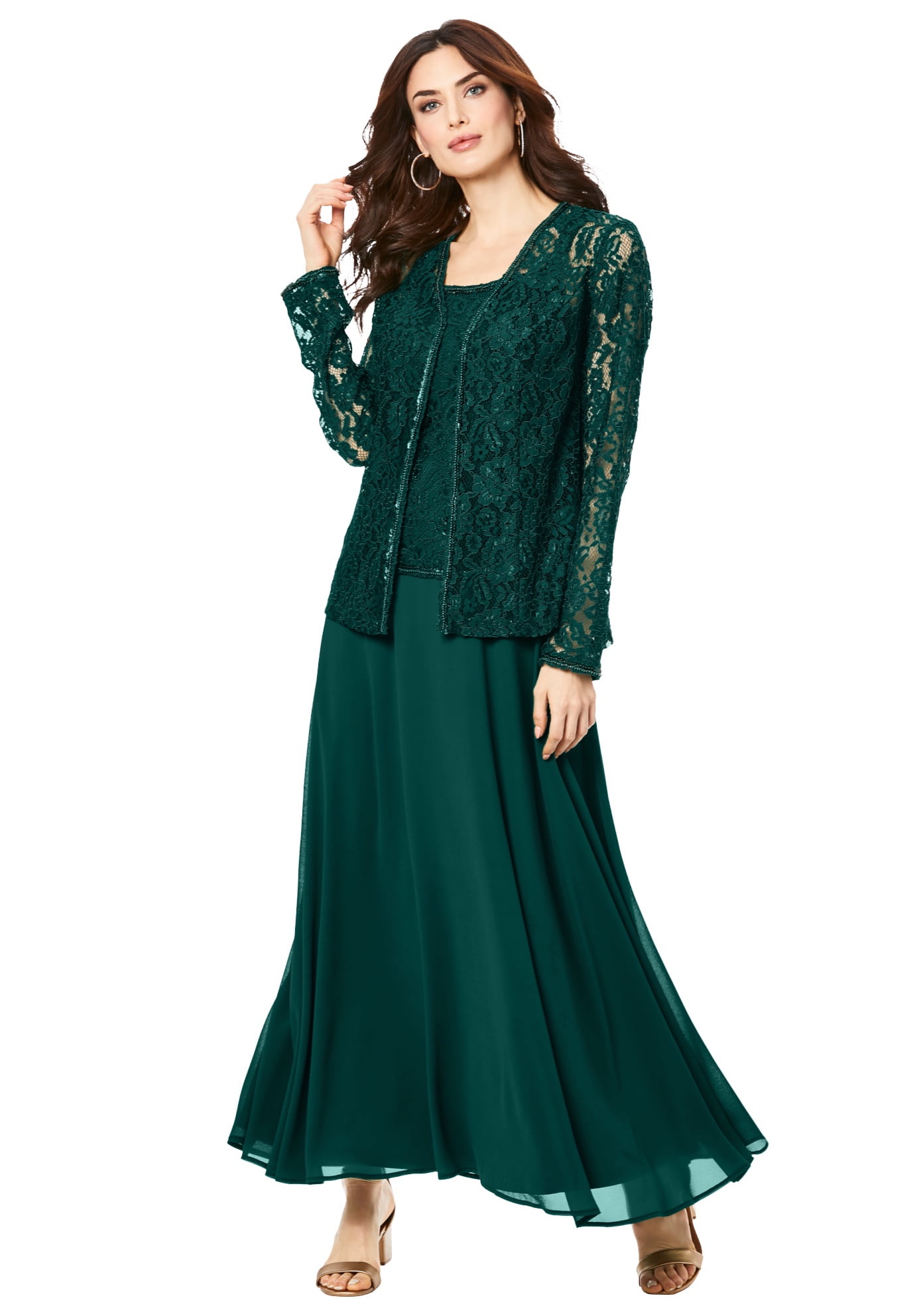 Roaman's Women's Plus Size Beaded Lace Jacket Dress