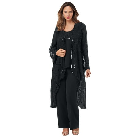 Roaman's Women's Plus Size Plus Size Beaded Georgette 3-Piece Pant Set – Formal Wear