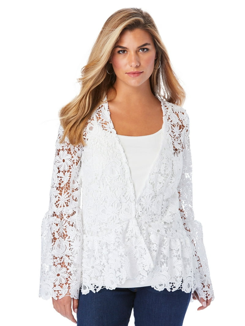 Roaman's Women's Plus Size Bell Sleeve Lace Jacket - Walmart.com