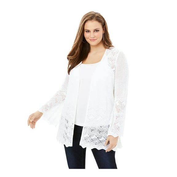 Roaman's Women's Plus Size Bell Sleeve Pointelle Cardigan