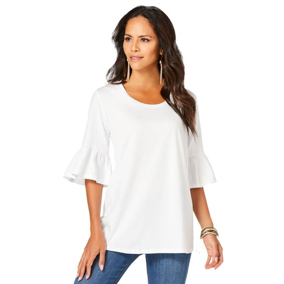 Roaman's Women's Plus Size Cotton Ultimate Bell Sleeve Tee