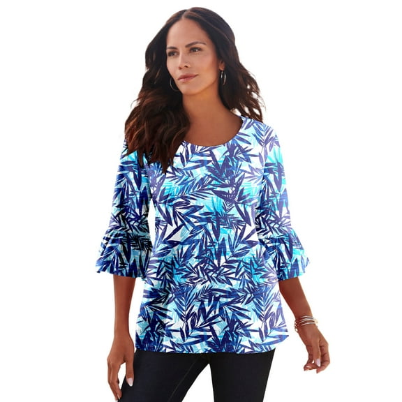 Roaman's Women's Plus Size Cotton Ultimate Bell Sleeve Tee