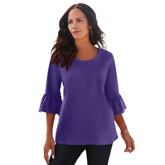 Roaman's Women's Plus Size Cotton Ultimate Bell Sleeve Tee