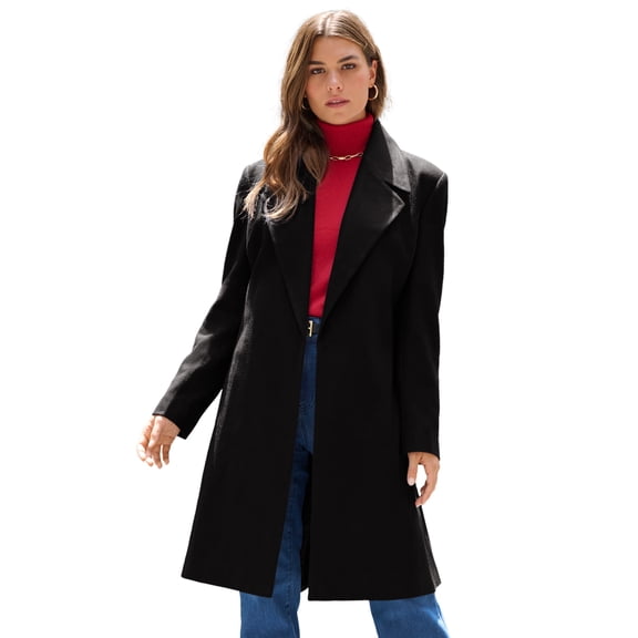 Roaman's Women's Plus Size A-Line Belted Wool Blend Coat