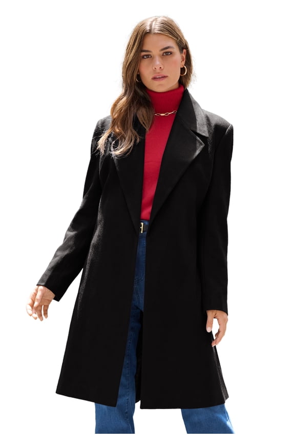 Women's Plus Size A-Line Belted Wool Blend Coat