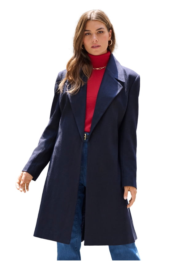 Women's Plus Size A-Line Belted Wool Blend Coat