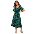 thumbnail image 1 of Roaman's Women's Plus Size Flutter Sleeve V-Neck Fit And Flare Bi-Stretch Maxi Dress, 1 of 1