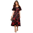 thumbnail image 1 of Roaman's Women's Plus Size Flutter Sleeve V-Neck Fit And Flare Bi-Stretch Maxi Dress, 1 of 6