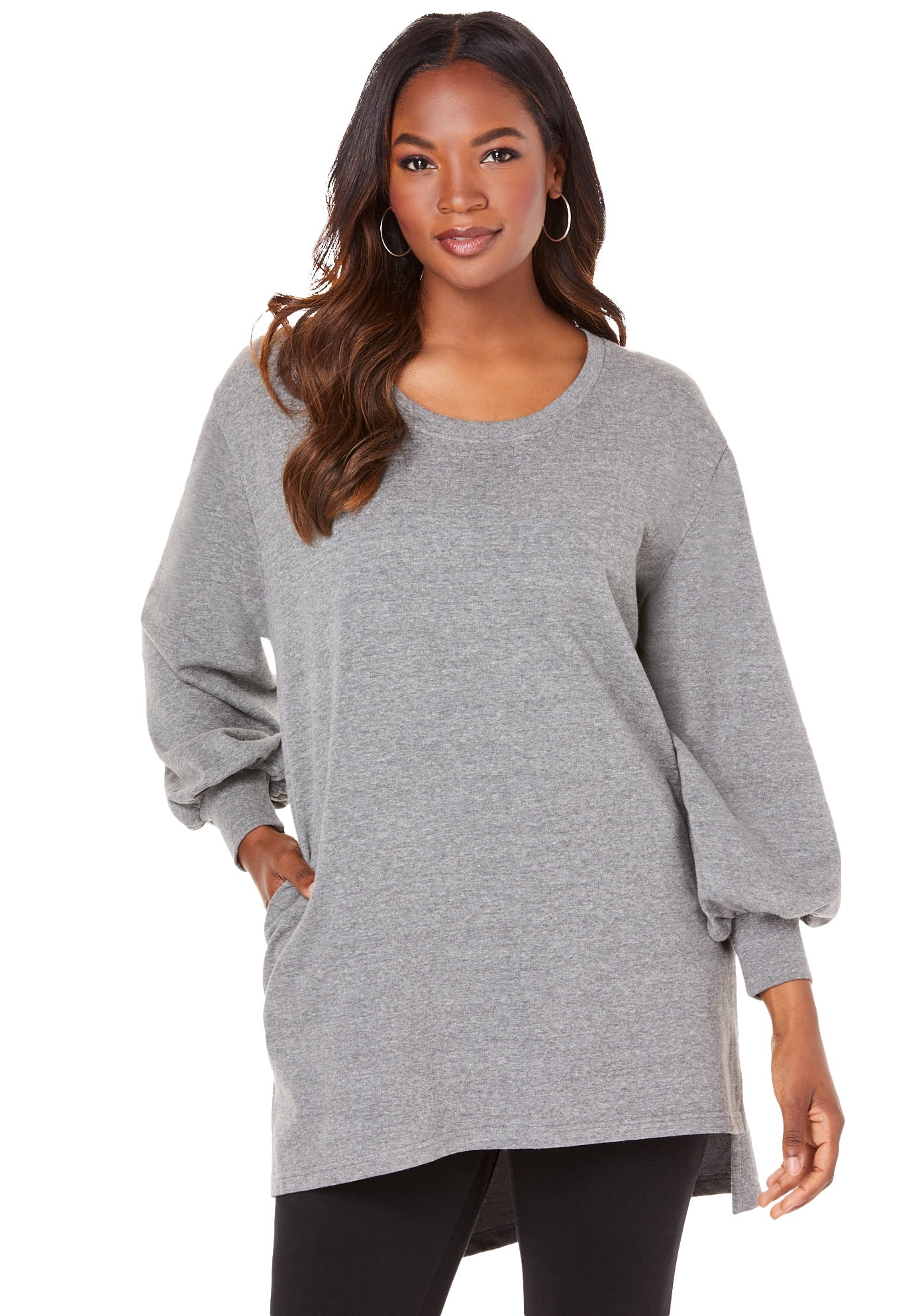 Roaman s Women s Plus Size Blouson Sleeve High Low Sweatshirt