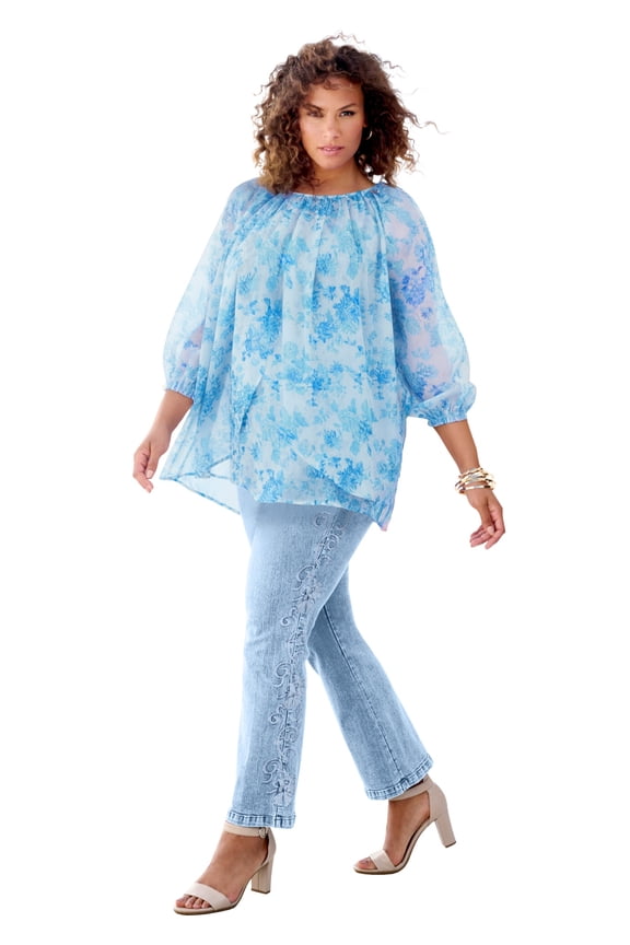 Women's Plus Size Blouson Sleeve Overlay Blouse