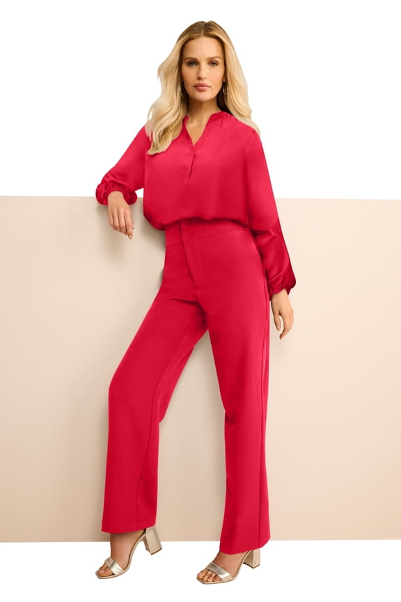 Women's Plus Size Blouson Sleeve Popover Henley Blouse