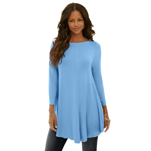 Roaman's Women's Plus Size Boatneck Swing Ultra Drape Tunic Top