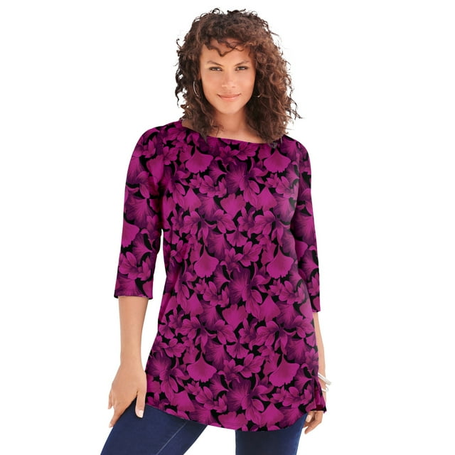 Roaman's Women's Plus Size Ultimate Boatneck Tunic With Side Slits