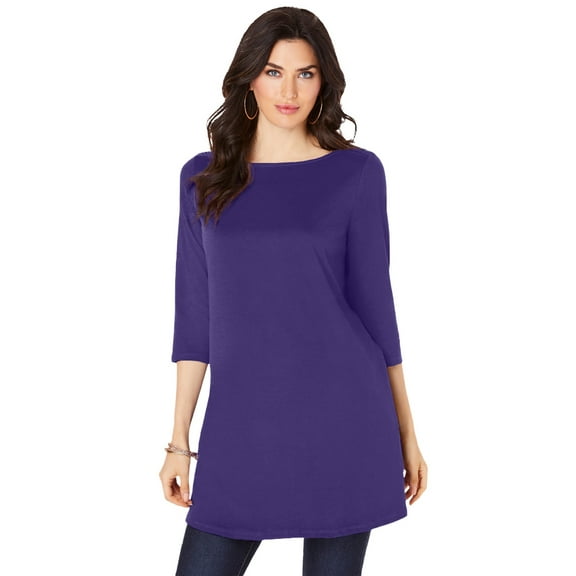 Roaman's Women's Plus Size Cotton Ultimate Boatneck Tunic With Side Slits
