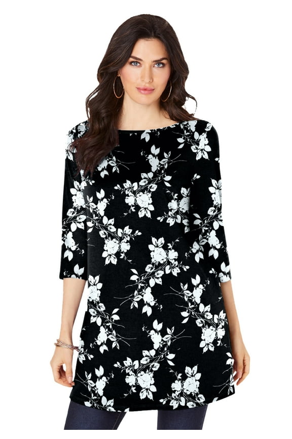 Women's Plus Size Cotton Ultimate Boatneck Tunic With Side Slits