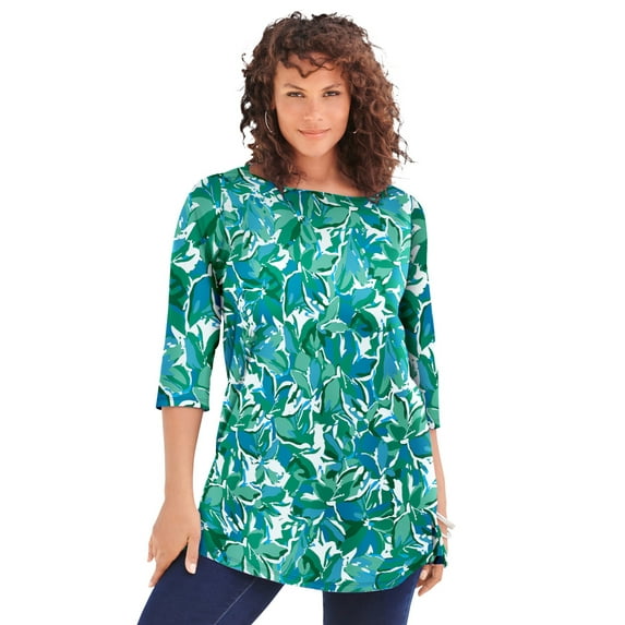 Roaman's Women's Plus Size Cotton Ultimate Boatneck Tunic With Side Slits