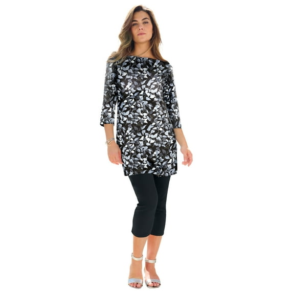 Roaman's Women's Plus Size Cotton Ultimate Boatneck Tunic With Side Slits
