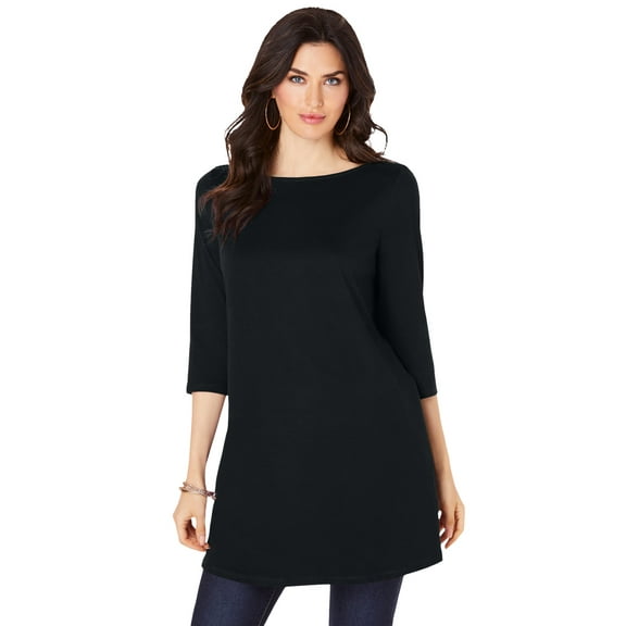 Roaman's Women's Plus Size Cotton Ultimate Boatneck Tunic With Side Slits