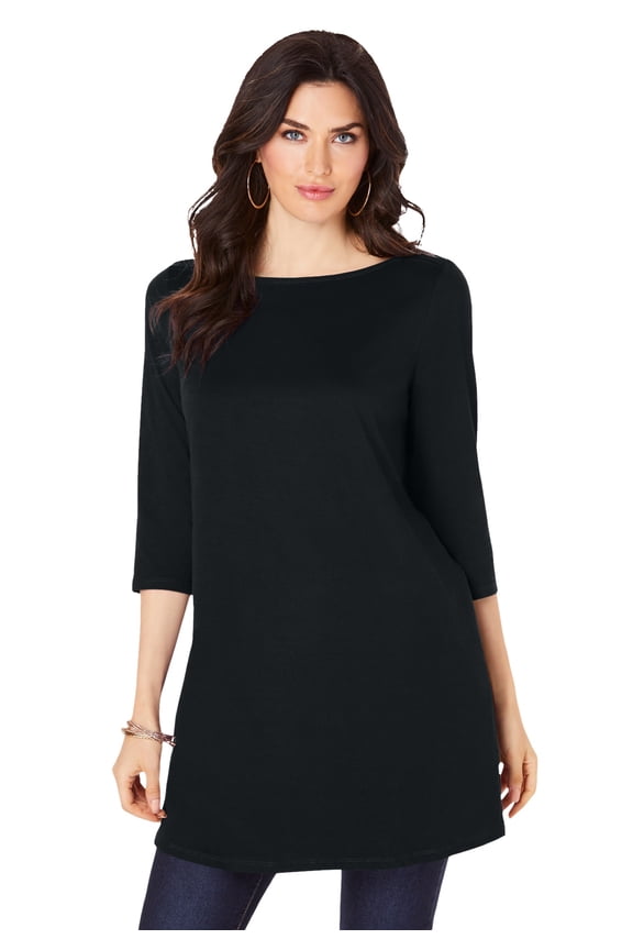Women's Plus Size Cotton Ultimate Boatneck Tunic With Side Slits