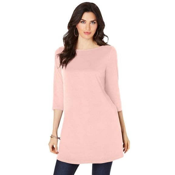 Roaman's Women's Plus Size Cotton Ultimate Boatneck Tunic With Side Slits