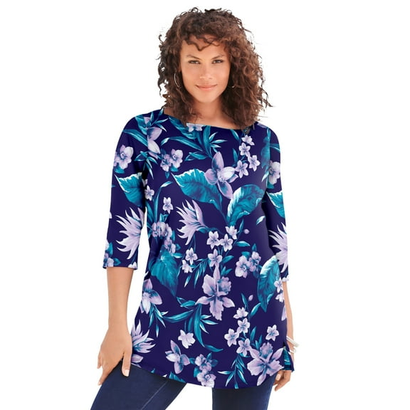 Roaman's Women's Plus Size Cotton Ultimate Boatneck Tunic With Side Slits