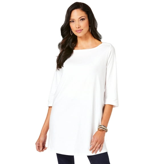 Roaman's Women's Plus Size Cotton Ultimate Boatneck Tunic With Side Slits