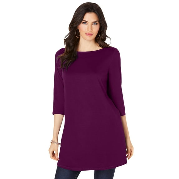 Roaman's Women's Plus Size Cotton Ultimate Boatneck Tunic With Side Slits