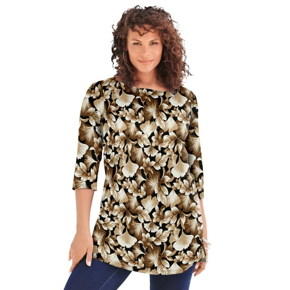 Roaman's Women's Plus Size Cotton Ultimate Boatneck Tunic With Side Slits