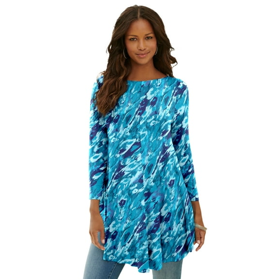 Roaman's Women's Plus Size Boatneck Swing Ultra Drape Tunic Top