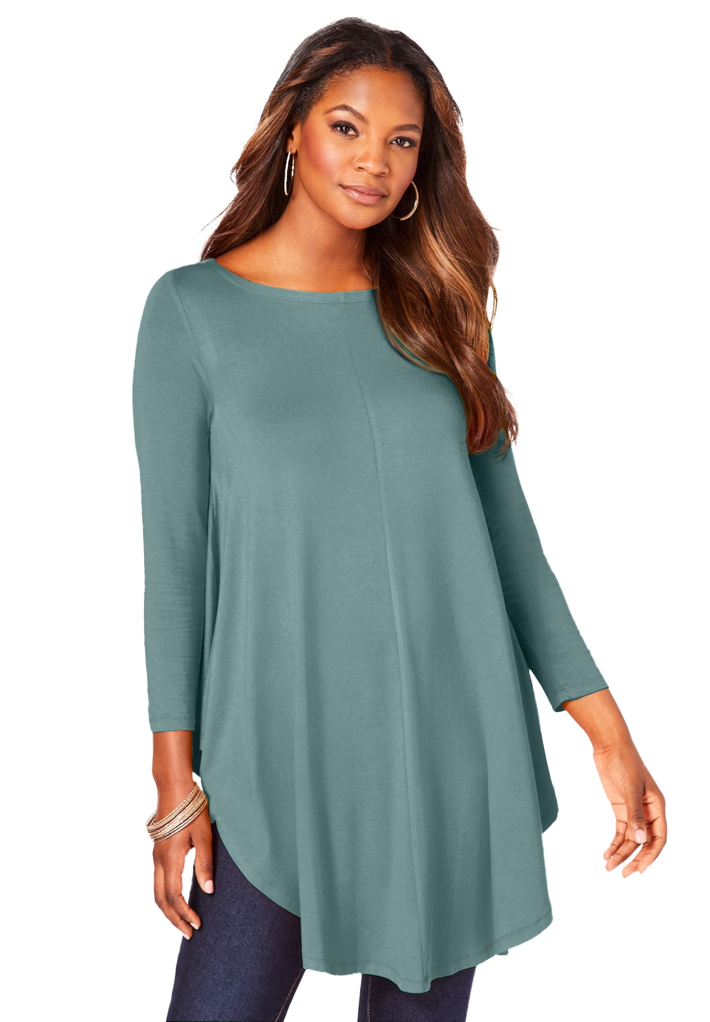 Roaman's Women's Plus Size Plus Size Boatneck Swing Ultra Drape Tunic