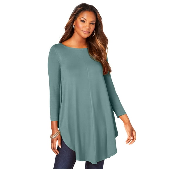 Roaman's Women's Plus Size Boatneck Swing Ultra Drape Tunic Top