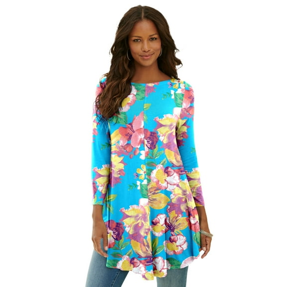 Roaman's Women's Plus Size Boatneck Swing Ultra Drape Tunic Top