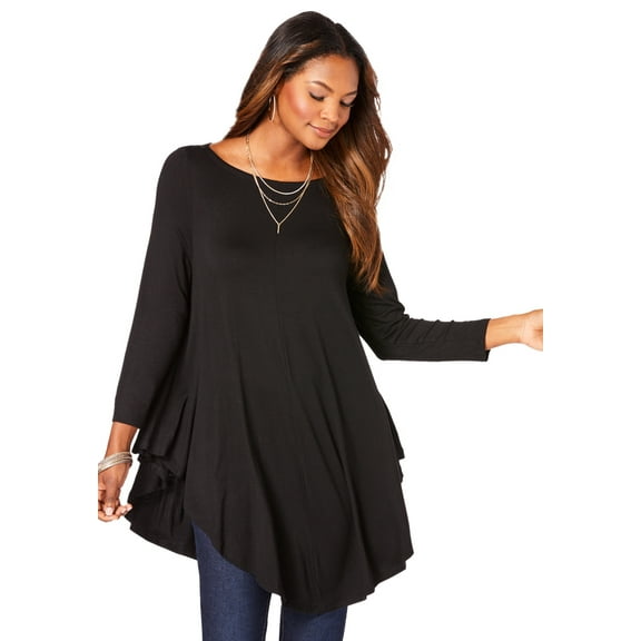 Roaman's Women's Plus Size Boatneck Swing Ultra Drape Tunic Top
