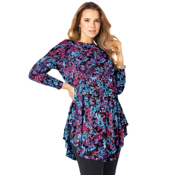 Roaman's Women's Plus Size Boatneck Swing Ultra Drape Tunic Top