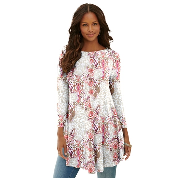 Roaman's Women's Plus Size Boatneck Swing Ultra Drape Tunic Top
