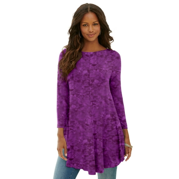 Roaman's Women's Plus Size Boatneck Swing Ultra Drape Tunic Top